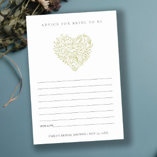 Green Floral Heart Advice For Bride Bridal Shower Enclosure Card