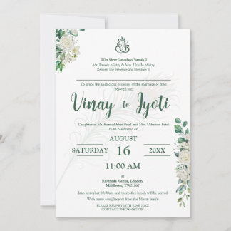 Green Floral Hindu Wedding Invitation