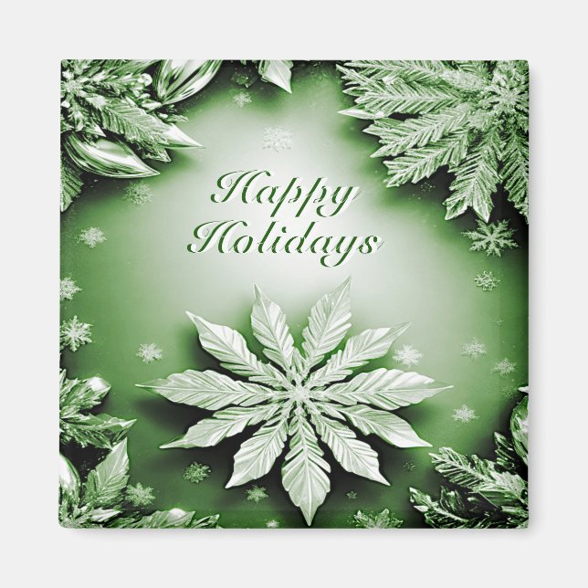  Green Floral Holiday Christmas Magnet (Front)
