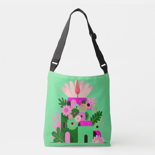 Green Floral House Tote Bag (Front)