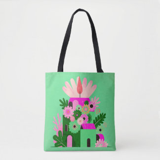 Green Floral House Tote Bag