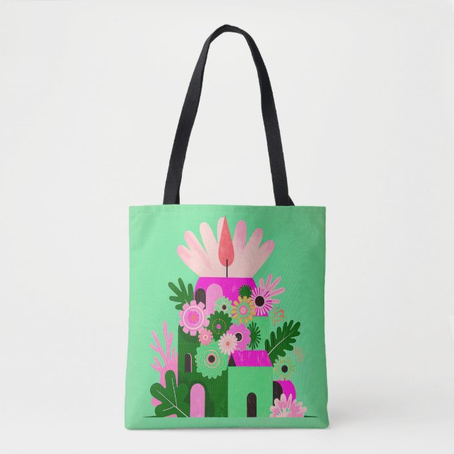 Green Floral House Tote Bag (Front)