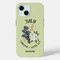 Green Floral JULY Birth Month Flower Custom Name