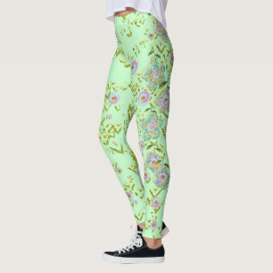 Green Floral Leggings