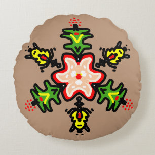 Green Floral Mandala Round Cushion