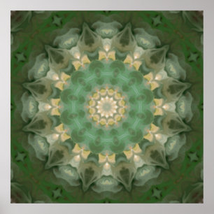 Green Floral Medallion Kaleidoscope Poster