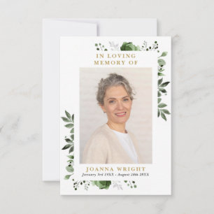 Green Floral Memorial Funeral Prayer Photo Card