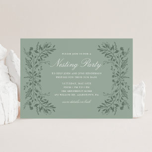 Green Floral Nesting Party Invitation