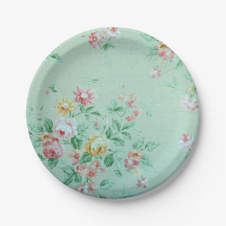 Green Floral Paper Plate