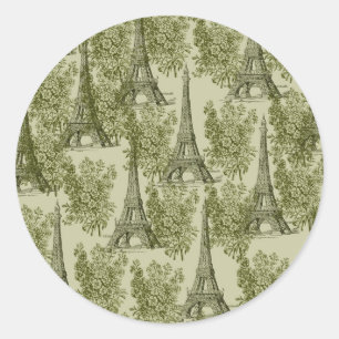 Green Floral Paris Eiffel Tower Classic Round Sticker