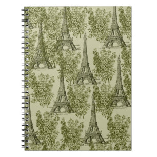 Green Floral Paris Eiffel Tower Spiral Notebook