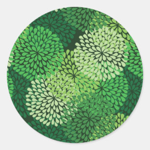 Green floral pattern classic round sticker