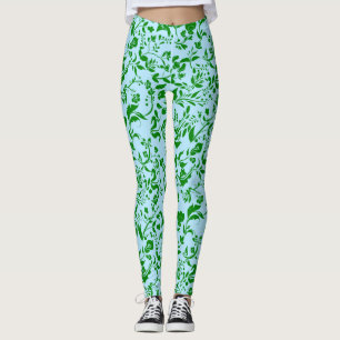 Green Floral Pattern G01. L Blue BG Leggings