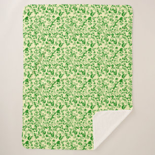 Green Floral Pattern G01. L Yellow BG Sherpa Blanket