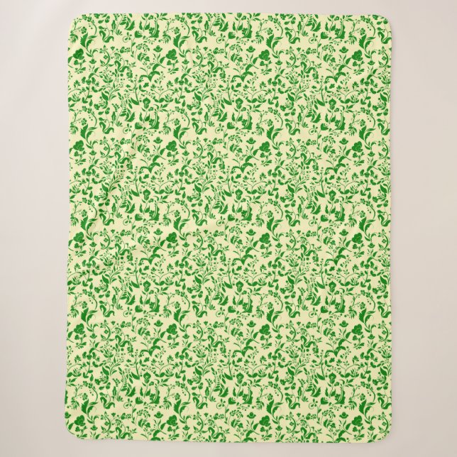 Green Floral Pattern G01. L Yellow BG Sherpa Blanket (Front)
