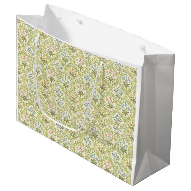 Green floral pattern girlyclassic grandmillenial large gift bag (Front Angled)