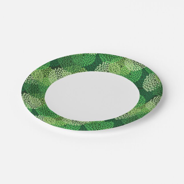 Green floral pattern paper plate (Angled)