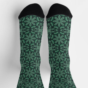 Green floral pattern socks
