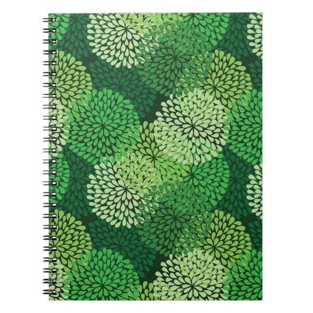 Green floral pattern spiral notebook (Front)