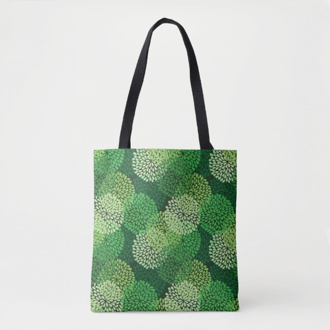 Green floral pattern tote bag (Front)