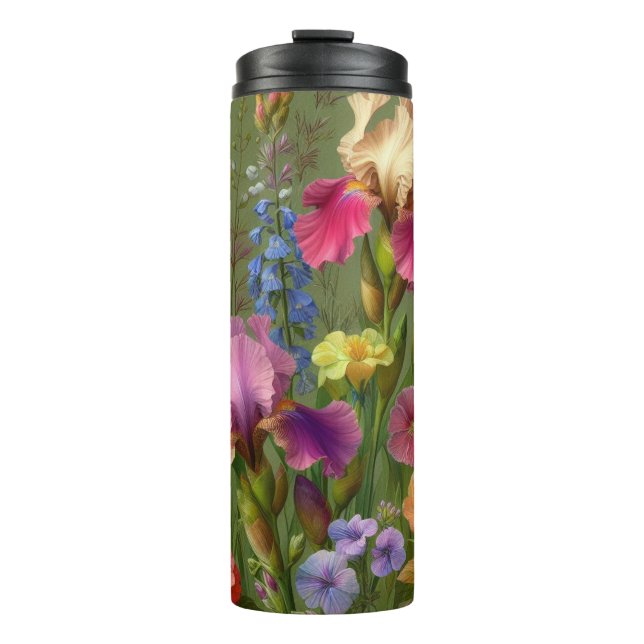 Green Floral Pattern Travel Tumbler Cup  (Front)