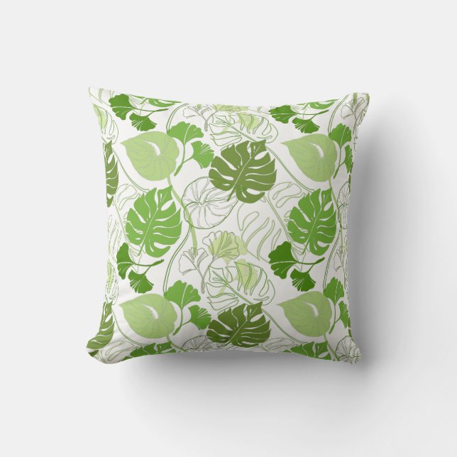 Green floral pattern with leaves and flowers cushion (Front)