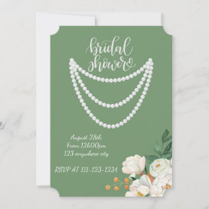 Green floral pearls bridal shower invitation