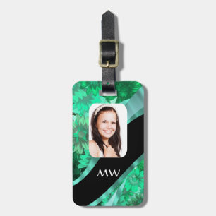 Green floral personalised photo luggage tag
