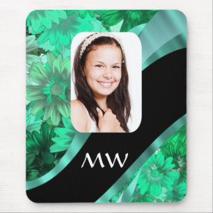 Green floral personalised photo mouse pad