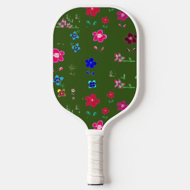 Green floral pickleball paddle (Front)