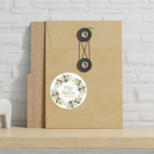 Green Floral Pines Christmas Wreath Classic Round Sticker