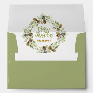 Green Floral Pines Christmas Wreath Envelope