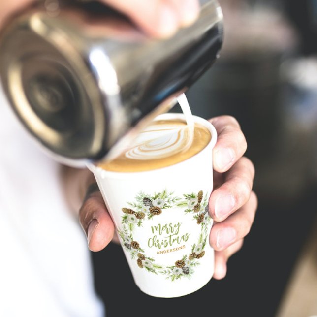 Green Floral Pines Christmas Wreath Paper Cups (Creator Uploaded)