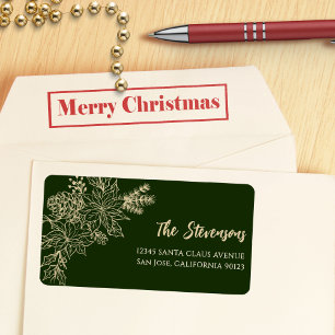Green Floral Poinsettia Holiday Return Address Label