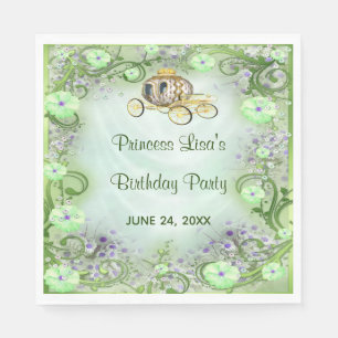 Green Floral Princess Enchanted Birthday Napkin