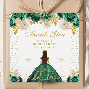 Green Floral Princess Quinceañera Favour Tags