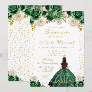 Green Floral Princess Quinceañera Invitation