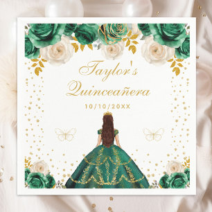 Green Floral Princess Quinceañera Napkin