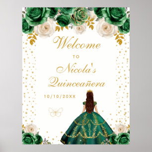 Green Floral Princess Quinceañera Welcome Poster