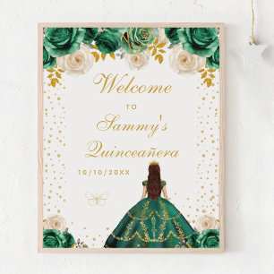 Green Floral Princess Quinceañera Welcome Poster
