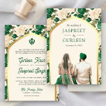 Green Floral Punjabi Anand Karaj Sikh Wedding Invitation<br><div class="desc">Amaze your guests with this elegant Sikh wedding invite featuring a beautiful watercolor illustration of a Punjabi couple with modern typography. Simply add your event details on this easy-to-use template to make it a one-of-a-kind invitation.</div>