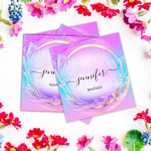  Green Floral QRCode Professional Shop Pink Blue Square Business Card