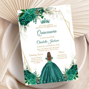 Green Floral Quinceanera Birthday Invitation