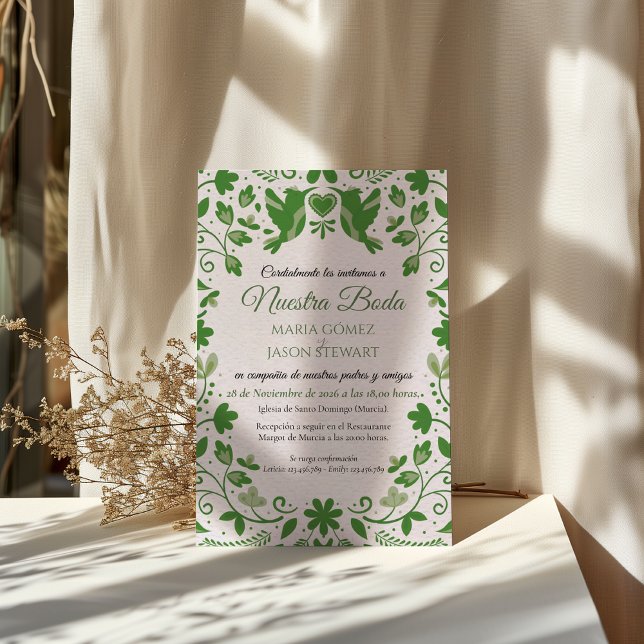 Green Floral Romantic Aesthetic Spanish Wedding Invitation (Green Floral Romantic Aesthetic Spanish Wedding Invitation)