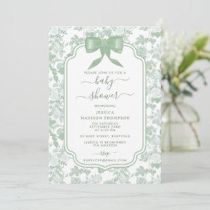 Green Floral Roses Chinoiserie Baby Shower Invitation