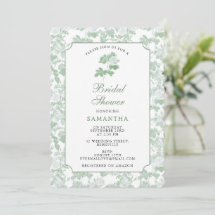 Green Floral Roses Chinoiserie Bridal Shower Invitation