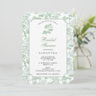 Green Floral Roses Chinoiserie Bridal Shower Invitation