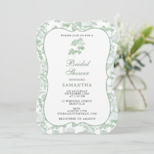 Green Floral Roses Chinoiserie Bridal Shower Invitation