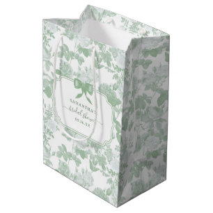 Green Floral Roses Chinoiserie Bridal Shower  Medium Gift Bag