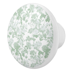 Green Floral Roses French Chinoiserie Pattern Ceramic Knob